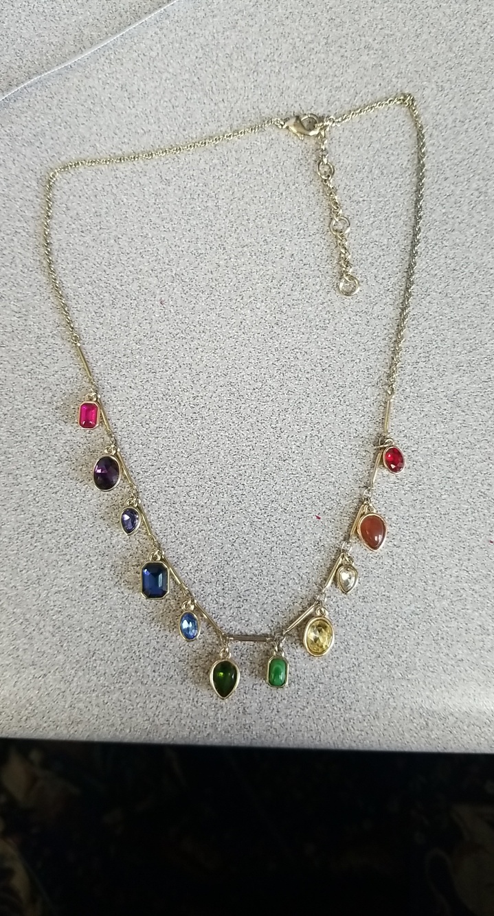 Ann Taylor Gold-Tone Necklace with Multicolor Gemstone Drops